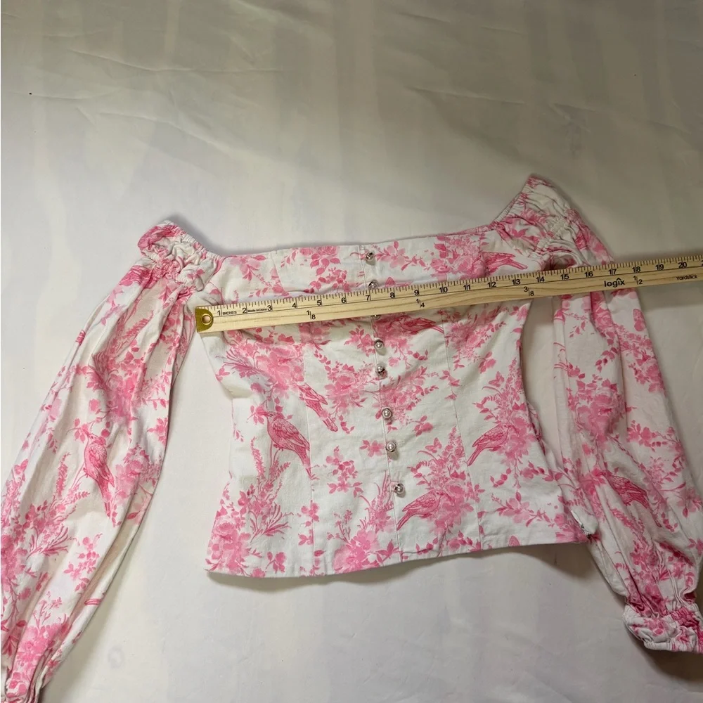 MAJORELLE Off-Shoulder Pink Floral Button Front Top - Picture 10 of 12